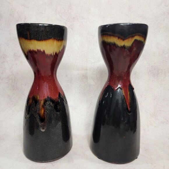 3 Pier 1 Imports 8.5"/11.5" Pillar Candle Holder Glaze Ceramic Gold Brwn Red Blk - Picture 6 of 14